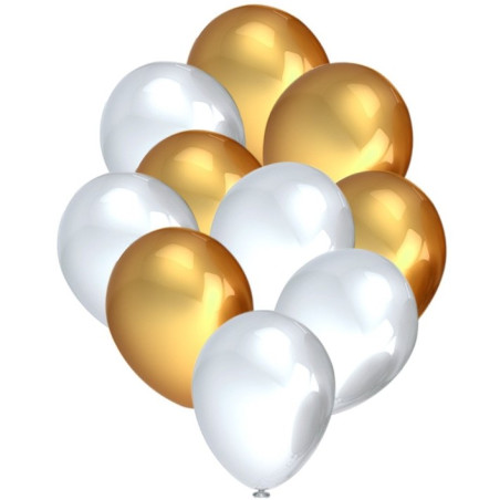 Balony Złote białe 10 sztuk...